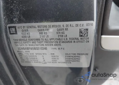 2011 Chevrolet Hhr Lt from USA, damaged, VIN 3GNBABFW9BS510346